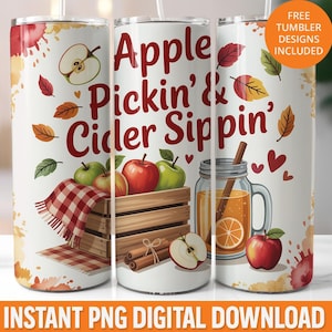 Retro Apple Picking Tumbler Wrap, Fall Sublimation Design (PNG)