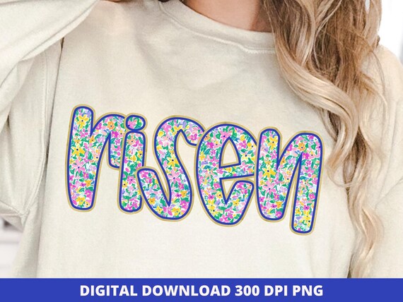 Floral Risen PNG Digital Design, Retro Christian Easter PNG, Floral Glitter Bible Verse, Jesus He Is Risen PNG, Spring Preppy Sublimation