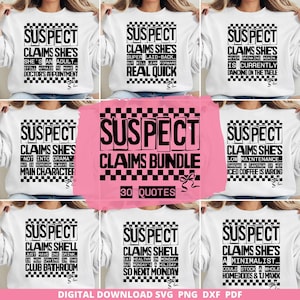 Verdachte beweert sarcastische citaten SVG-bundel, preppy coquette-ontwerpen, Cricut silhouetsnijbestand