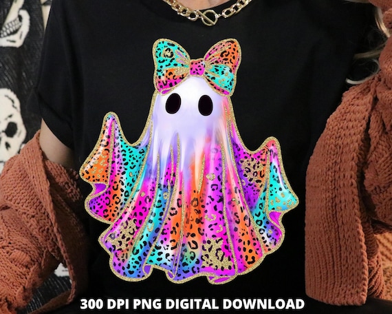 Glitter Ghost Png, Preppy Coquette Ghost Png, Retro Halloween Png, Spooky Season Digital Download, Neon Fall Png,  Autumn Halloween Clipart