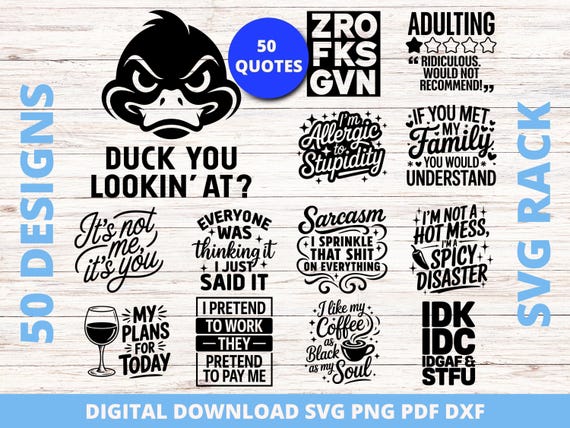 50 Sarcastic Quotes SVG Bundle, Funny Mom Life Designs (Digital Download)