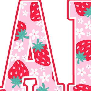 Strawberry-themed retro varsity style Mother's Day PNG shirt designs for sublimation, featuring Mama, Momma, Mini, Gigi, Gram, and Lita in pink red floral fruit print on white t-shirts, digital files for Cricut and heat press crafting, perfect for Mother's Day gifts and matching family outfits on Etsy.