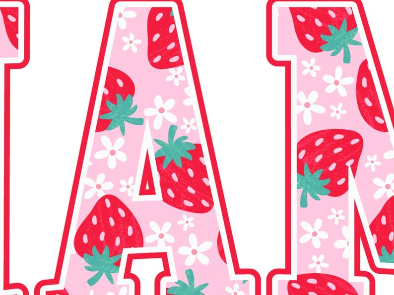 Strawberry-themed retro varsity style Mother's Day PNG shirt designs for sublimation, featuring Mama, Momma, Mini, Gigi, Gram, and Lita in pink red floral fruit print on white t-shirts, digital files for Cricut and heat press crafting, perfect for Mother's Day gifts and matching family outfits on Etsy.