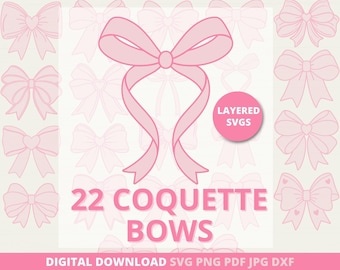 Pink Coquette Bow Clipart Bundle, Hand Drawn Ribbon SVG, Cricut Silhouette Cut File