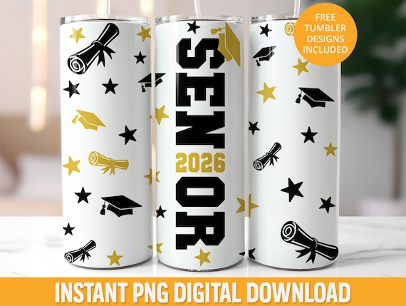 Senior 2026 20oz wrap PNG, Class of 2026 Tumbler Design, 20 oz Seamless Tumbler Sublimation, High School Grad Gift