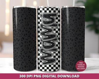 Leopard Glitter Mama 20oz Becherhülle, Retro-Karomuster PNG (Digitaler Download)