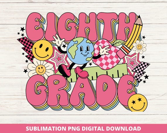 Retro 8th Grade Teacher PNG, Sublimation Design (Digital Download)