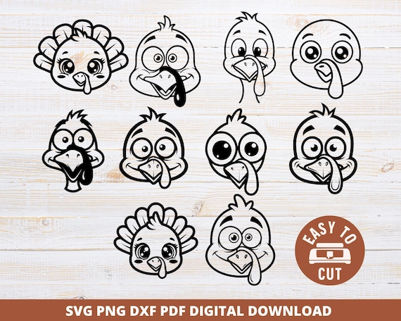 Funny Turkey Face SVG Bundle, Thanksgiving Clipart (Digital Download)