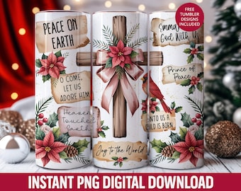 Boho Christian Christmas Tumbler Wrap: Blumen Jesus PNG (20 Unzen Skinny Seamless)