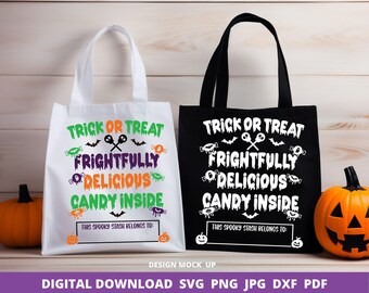 Trick or Treat-tas SVG, gepersonaliseerde Halloween-snoepzak, Cricut silhouetgesneden bestand