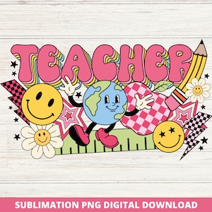Teacher Sublimation, Retro Teacher PNG Design, Teacher Life PNG, Teacher Clipart, Cute Retro Design, Back to School PNG, Digital Download
