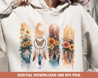 Boho Wildflowers Dreamcatcher PNG, Floral Shirt Print, Sublimation DTF (Digital Download)