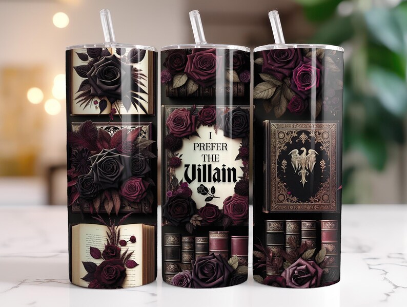 Ich bevorzuge den Bösewicht Tumbler 20 Unzen Wrap, Dark Romantasy Sublimation Design Bild 5