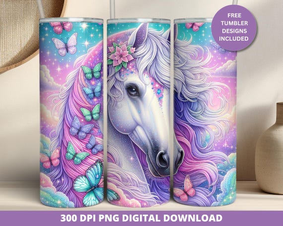 Rainbow Horse Tumbler Wrap, 20oz Skinny Tumbler Design, Horse 20oz Straight Tumbler Wrap, Glitter Horse Seamless Digital Png Wrap Download