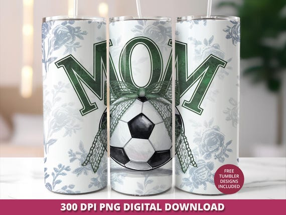 Soccer Mom 20oz Tumbler Wrap, Coquette Floral Soccer Tumbler PNG, 20oz Skinny Tumbler Sublimation, Soccer Mom Png, Soccer Mom Tumbler Design