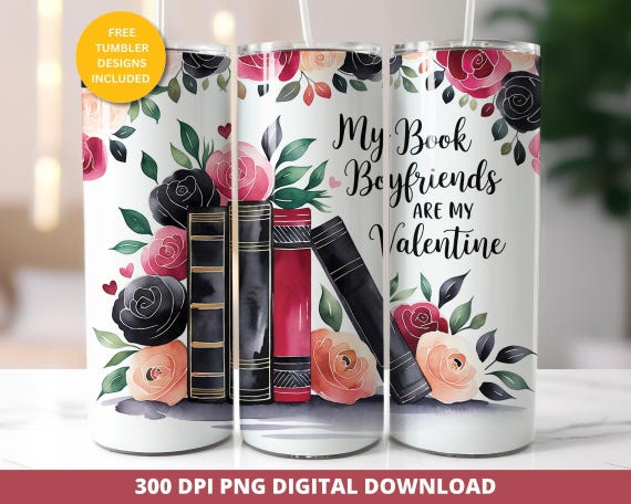Valentine Book Tumbler Wrap, Seamless Floral Design (Digital Download)