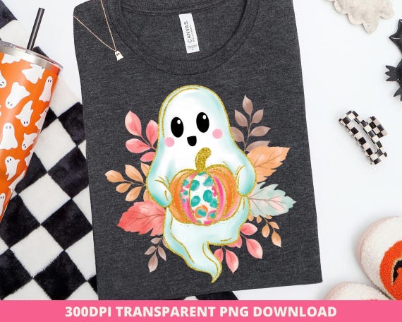 Glitter Ghost PNG, Preppy Halloween, Pastel Autumn Design (Digital Download)
