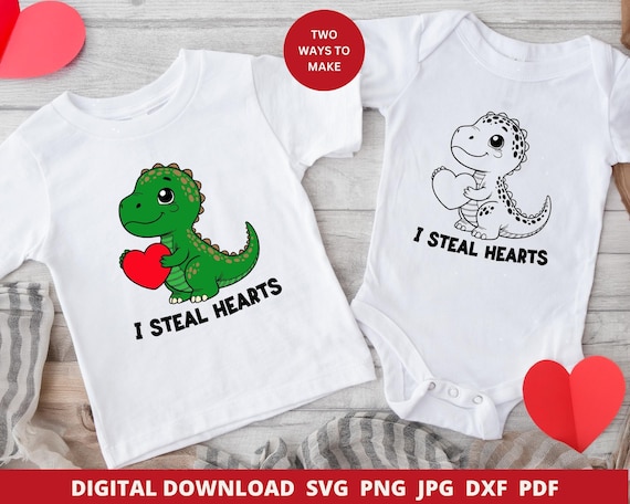 Valentine T-Rex SVG, "I Steal Hearts" Dino PNG (Digital Download)