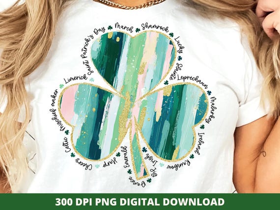Brushstroke Shamrock PNG, Retro St. Patrick's Day Design (Digital Download)