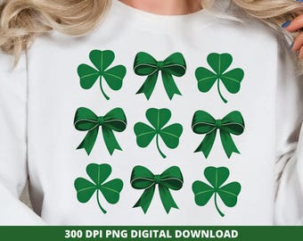 Coquette Bow Shamrock Grid, St Patricks Day PNG (Digital Download)