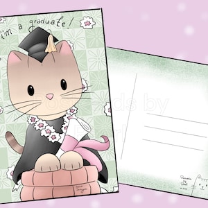 Kitty Graduate (cartão postal 4x6 com desenhos na frente e no verso) Misture e combine na caixa de personalização!