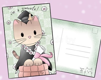Kitty Graduate (postal de 4x6 con diseños en la parte delantera y trasera) ¡Mezcla y combina en la caja de personalización!