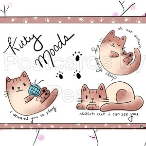 Cartão de felicitações Kitty Moods (cartão de felicitações 4x6 com desenhos na frente e no interior) Misture e combine na caixa de personalização!