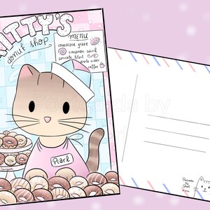 Kitty Donut Shop (cartão postal 4x6 com desenhos na frente e no verso) Misture e combine na caixa de personalização!