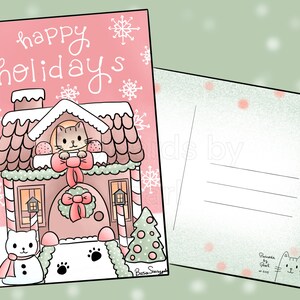 Cartão postal de boas festas Gingerbread Kitty (cartão postal 4x6 com desenhos na frente e no verso) Misture e combine na caixa de personalização!
