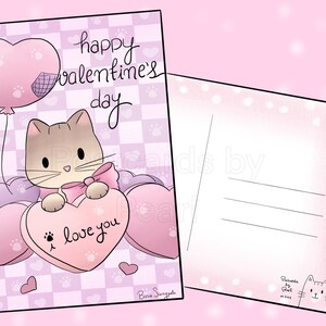 Kitty Valentine Hearts (carte postale 4x6 avec dessins à l’avant et au verso) Mix-and-match dans la boîte de personnalisation!