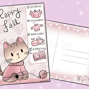 Cartão postal Kitty Fall Checklist (cartão postal 4x6 com desenhos na frente e no verso) Misture e combine na caixa de personalização!