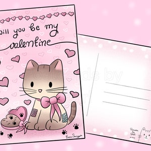 Kitty Valentine (cartão postal 4x6 com desenhos na frente e no verso) Misture e combine na caixa de personalização!