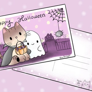 Kitty Halloween Haunted House Postkarte (4x6 Postkarte mit Designs auf Vorder- und Rückseite) Mix-and-Match in der Personalisierungsbox!