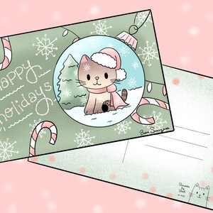 Happy Holidays Ornament Kitty Postkarte (4x6 Postkarte mit Designs auf Vorder- und Rückseite) Mix and Match in der Personalisierungsbox!
