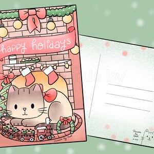Cartão postal de boas festas Kitty (cartão postal 4x6 com desenhos na frente e no verso) Misture e combine na caixa de personalização!