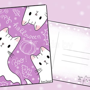 Kitty Purple Ghosts Postcard (carte postale 4x6 avec dessins à l’avant et à l’arrière) Mix-and-match dans la boîte de personnalisation!