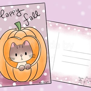 Cartão postal Kitty Fall Pumpkin (cartão postal 4x6 com desenhos na frente e no verso) Misture e combine na caixa de personalização!