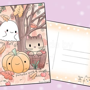 Kitty Fall Leaves (cartão postal 4x6 com desenhos na frente e no verso) Misture e combine na caixa de personalização!