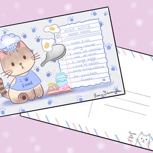 Kitty Chef Postcard (carte postale 4x6 avec dessins à l’avant et au verso) Mix-and-match dans la boîte de personnalisation!