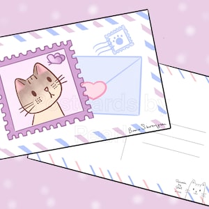 Kitty Purple Stamp Postcard (carte postale 4x6 avec dessins à l’avant et à l’arrière) Mix-and-match dans la boîte de personnalisation!