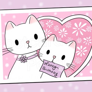 Cartão de feliz aniversário para mamãe Kitty (cartão 4,25 x 5,5 com espaço em branco dentro, com envelope)