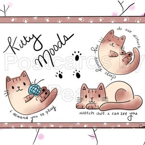 Cartão postal Kitty Moods (cartão postal 4x6 com desenhos na frente e no verso) Misture e combine na caixa de personalização!