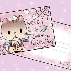 Kitty Have a Very Spooky Halloween Postcard (carte postale 4x6 avec des dessins sur le devant et le verso)