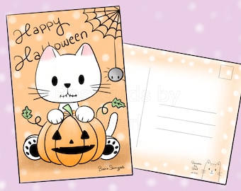 Kitty Skellington Postcard (4x6 postcard with designs on front and back) Mix-and-match in the personalization box!