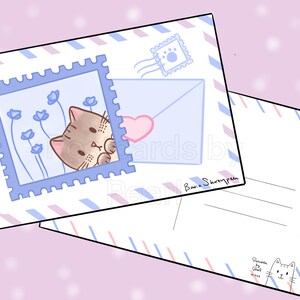 Kitty Blue Stamp Postcard (carte postale 4x6 avec dessins à l’avant et à l’arrière) Mix-and-match dans la boîte de personnalisation!
