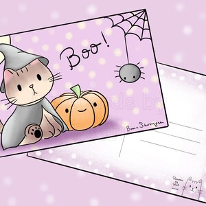Cartão postal Kitty Halloween Witch (cartão postal 4x6 com desenhos na frente e no verso) Misture e combine na caixa de personalização!