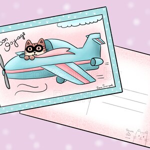 Carte postale Bon Voyage Kitty (carte postale 4x6 avec dessins recto et verso) Mix-and-match dans la boîte de personnalisation!