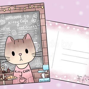 Cartão postal Kitty Cafe Counter (cartão postal 4x6 com desenhos na frente e no verso) Misture e combine na caixa de personalização!