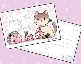 Kitty Back to School Postcard (postal 4x6 con diseños en la parte delantera y trasera)