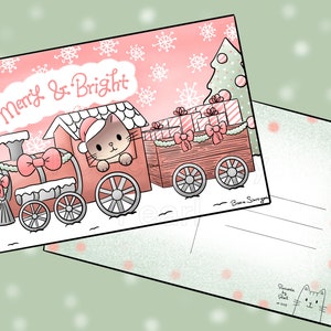 Cartão postal Merry & Bright Kitty (cartão postal 4x6 com desenhos na frente e no verso) Misture e combine na caixa de personalização!